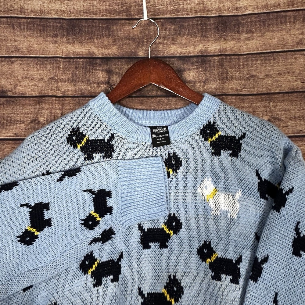 NWT Stranger Things Episode 5 Scottie Dog Knit Sweater‎ Blue Preppy Cozy Erica M
